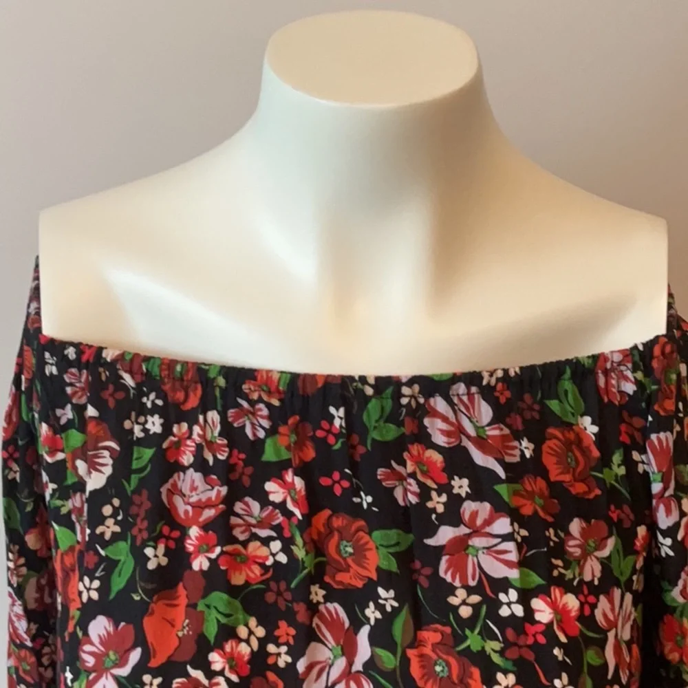 Zara Black Floral Off-Shoulder Top - Picture 4 of 11
